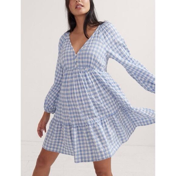 Hatch The Kelsey Blue White Cotton Gingham Maternity Mini Dress Sz 2 or 6/8  NEW - www.confineg.com
